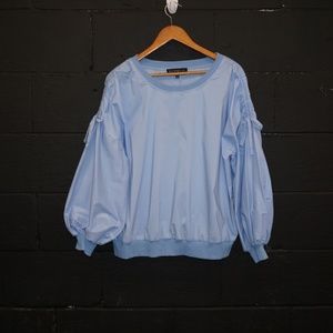 ELOQUII  balloon sleeve pullover top light blue